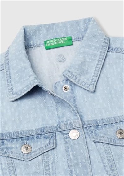 United Colors of Benetton Kız Çocuk Denim Logo İşleme Detaylı Düğmeli Önü Cepli Denim Yelek, Denim