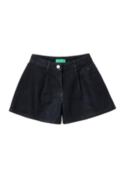 United Colors of Benetton Kız Çocuk Gümüş Önü Logo Detaylı 2 Pileli Kullanılmış Efektli Bermuda Şort