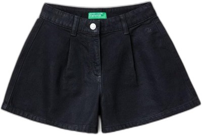 United Colors of Benetton Kız Çocuk Gümüş Önü Logo Detaylı 2 Pileli Kullanılmış Efektli Bermuda Şort
