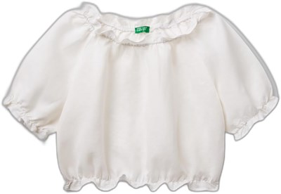 United Colors of Benetton Kız Çocuk Keten Karışımlı Büzgü Dikişli Kısa Kollu Bluz, 5IPVCQ03S