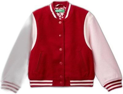United Colors of Benetton Kız Çocuk Kırmızı Arkası Logo Detaylı Kontrast Renkli Kalpli Düğmeli Bomber Ceket, Kırmızı, 7-8 Yaş