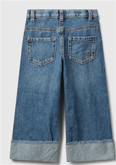 United Colors of Benetton Kız Çocuk Koyu Mavi Logo İşleme Detaylı Paçası Kıvrık Wide Fit Denim Pantolon, 225A488PGE02O - Seçenekler: 4-5 Yıl, 5-6, 18 Ay
