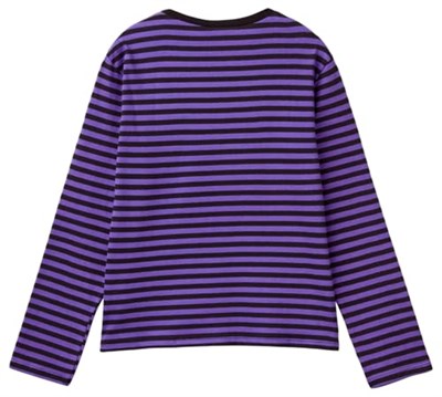 United Colors of Benetton Kız Çocuk Koyu Gri Etek Ucu Logo Etiketli Önü Fotoğraf Baskılı Çizgili T-Shirt