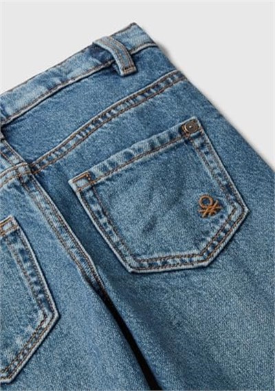 United Colors of Benetton Kız Çocuk Koyu Mavi Logo İşleme Detaylı Paçası Kıvrık Wide Fit Denim Pantolon, 225A488PGE02O - Seçenekler: 4-5 Yıl, 5-6, 18 Ay