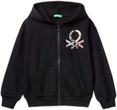 United Colors of Benetton Kız Çocuk Krem Pamuk Karışımlı Payet Logolu Kapşonlu Sweatshirt