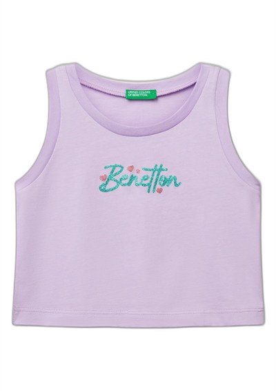 United Colors of Benetton Kız Çocuk Lila Simli Benetton Logo Baskılı Atlet