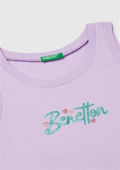 United Colors of Benetton Kız Çocuk Lila Simli Benetton Logo Baskılı Atlet
