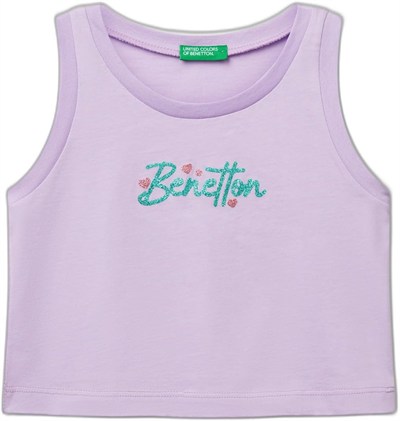 United Colors of Benetton Kız Çocuk Lila Simli Benetton Logo Baskılı Atlet