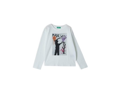 United Colors of Benetton Kız Çocuk Önü Fotoğraf Baskılı Bisiklet Yaka Uzun Kollu T-Shirt