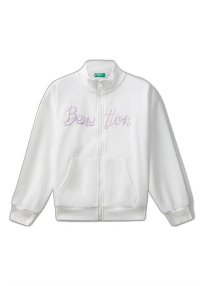 United Colors Of Benetton Kız Çocuk Önü Logo Nakışlı Cepli Fermuarlı Dik Yaka Sweatshirt