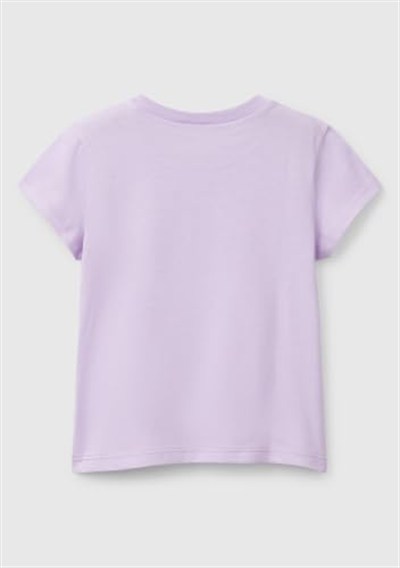 United Colors Of Benetton Kız Çocuk Parıltılı Logo Baskılı Ribana Yaka Regular Fit T-Shirt