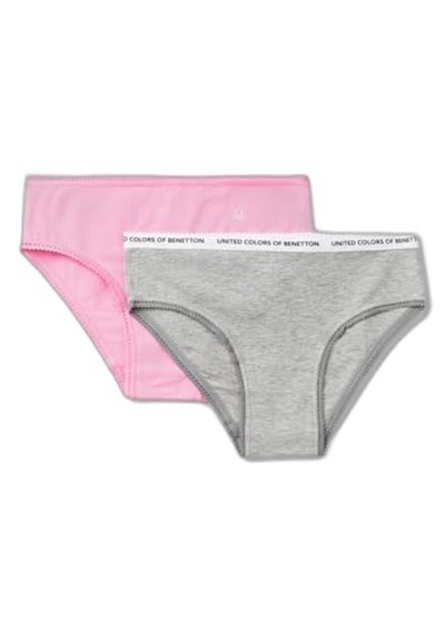 United Colors of Benetton Kız Çocuk Pembe Logo Detaylı Klasik Kesim 2li Külot Seti