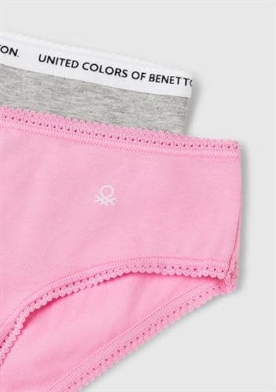 United Colors of Benetton Kız Çocuk Pembe Logo Detaylı Klasik Kesim 2li Külot Seti
