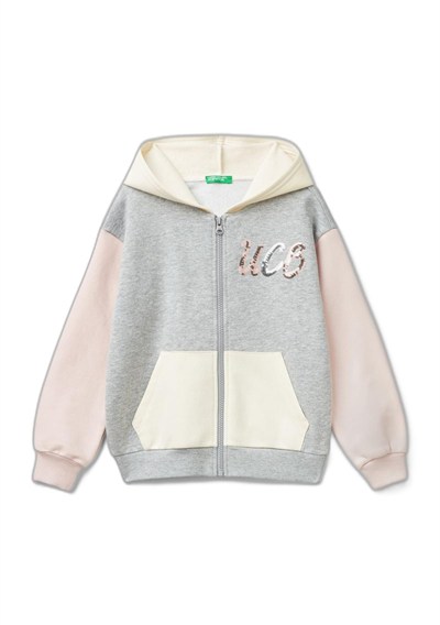 United Colors of Benetton Kız Çocuk Pembe Mix JACKET W/HOOD L/S