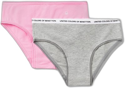 United Colors of Benetton Kız Çocuk Pembe Logo Detaylı Klasik Kesim 2li Külot Seti