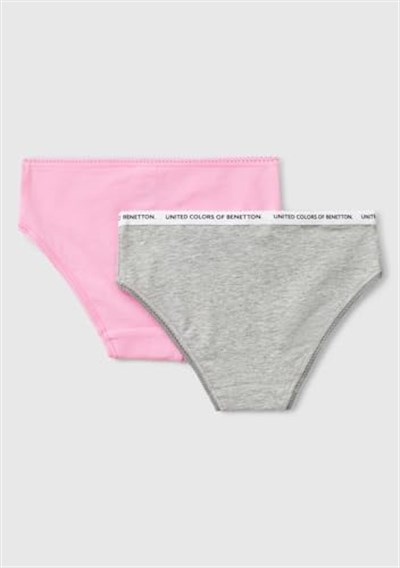 United Colors of Benetton Kız Çocuk Pembe Logo Detaylı Klasik Kesim 2li Külot Seti