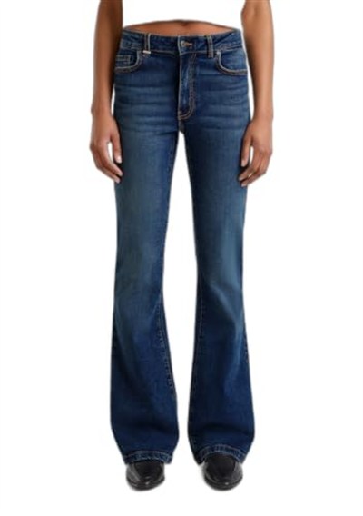 United Colors of Benetton Koyu Mavi Streç Pamuklu Cepli Normal Bel İspanyol Paça Denim Pantolon, 125P4OTADE00F