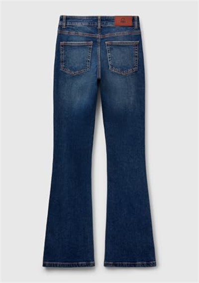 United Colors of Benetton Koyu Mavi Streç Pamuklu Cepli Normal Bel İspanyol Paça Denim Pantolon, 125P4OTADE00F