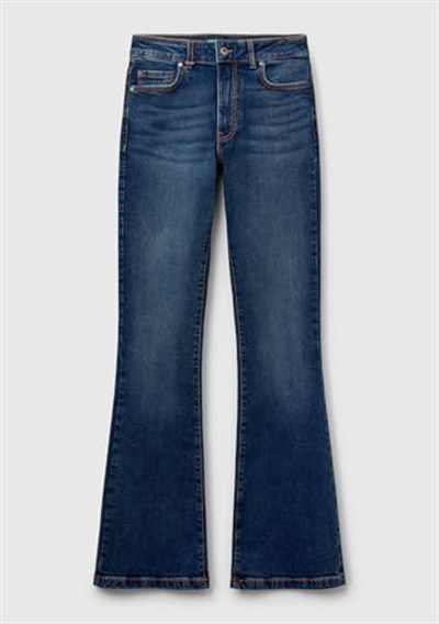United Colors of Benetton Koyu Mavi Streç Pamuklu Cepli Normal Bel İspanyol Paça Denim Pantolon, 125P4OTADE00F