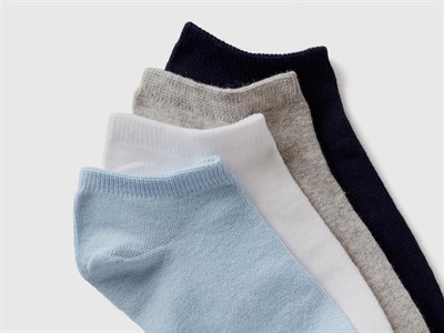 United Colors of Benetton Logo Baskılı Düz Renkli 4lü Kısa Soket Çorap Seti Çorap Erkek Çocuk
