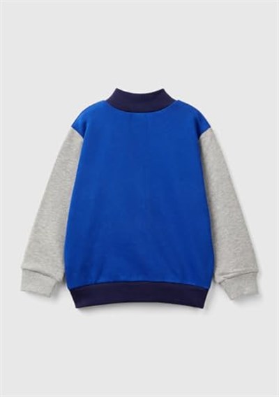 United Colors of Benetton Logo Baskılı Cepli Fermuarlı Kapüşonlu Dik Yaka Sweatshirt Kapüşonlu Sweatshirt Erkek çocuk