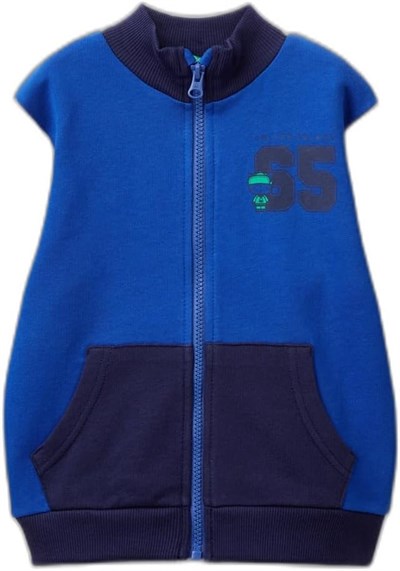 United Colors of Benetton Logo Baskılı Cepli Fermuarlı Kapüşonlu Dik Yaka Sweatshirt Kapüşonlu Sweatshirt Erkek çocuk