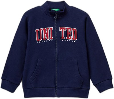 United Colors of Benetton Logo Baskılı Cepli Fermuarlı Kapüşonlu Dik Yaka Sweatshirt Kapüşonlu Sweatshirt Erkek çocuk