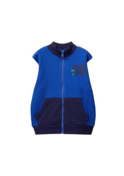 United Colors of Benetton Logo Baskılı Cepli Fermuarlı Kapüşonlu Dik Yaka Sweatshirt Kapüşonlu Sweatshirt Erkek çocuk