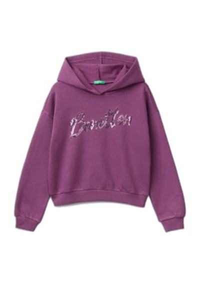 United Colors of Benetton Logo Detaylı Kapüşonlu Kısa Sweatshirt Kapüşonlu Sweatshirt Kız çocuk