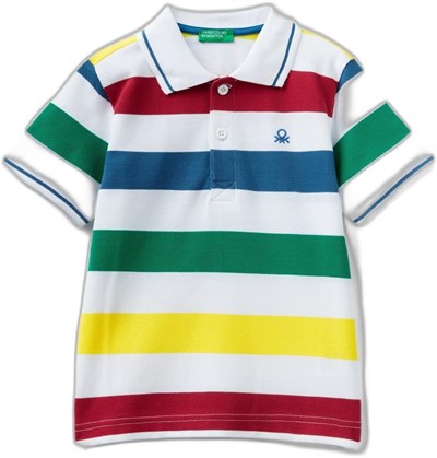 United Colors of Benetton Logo İşlemeli Çizgili Pike Polo T-Shirt Polo T-Shirt Erkek çocuk