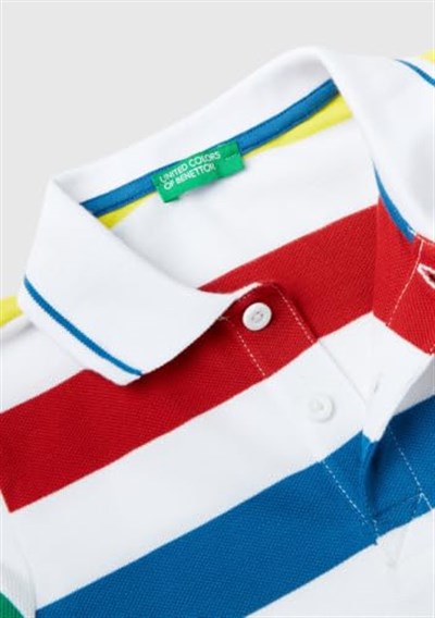 United Colors of Benetton Logo İşlemeli Çizgili Pike Polo T-Shirt Polo T-Shirt Erkek çocuk