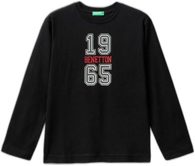 United Colors of Benetton Önü Çok Renkli Logo Baskılı Uzun Kollu T-Shirt T-Shirt Erkek çocuk