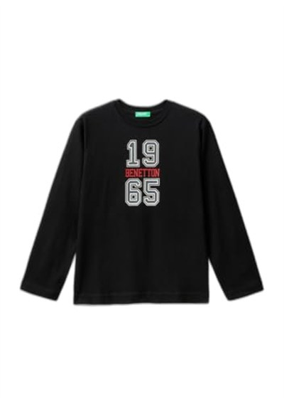 United Colors of Benetton Önü Çok Renkli Logo Baskılı Uzun Kollu T-Shirt T-Shirt Erkek çocuk