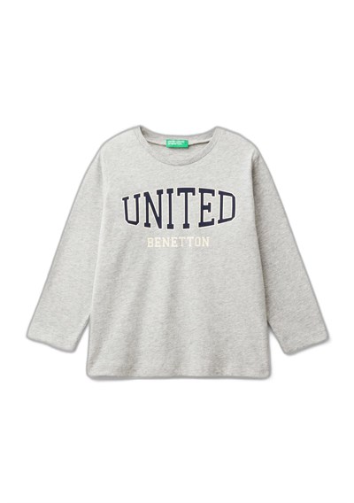 United Colors of Benetton Önü Logo Baskılı Bisiklet Yaka Uzun Kollu T-Shirt T-Shirt Erkek çocuk