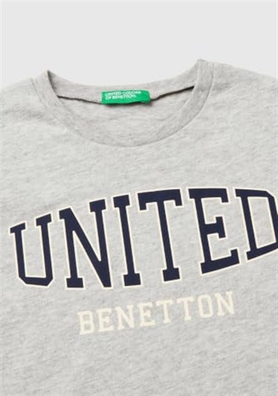 United Colors of Benetton Önü Logo Baskılı Bisiklet Yaka Uzun Kollu T-Shirt T-Shirt Erkek çocuk