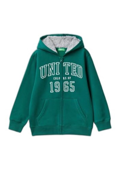United Colors of Benetton Önü Logo Baskılı Cep Detaylı Fermuarlı Kapüşonlu Sweatshirt Kapüşonlu Sweatshirt Erkek çocuk