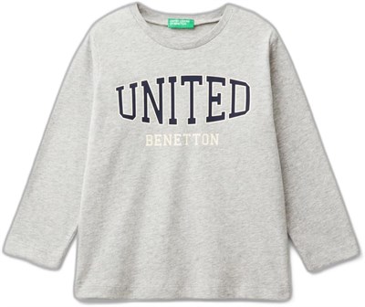 United Colors of Benetton Önü Logo Baskılı Bisiklet Yaka Uzun Kollu T-Shirt T-Shirt Erkek çocuk