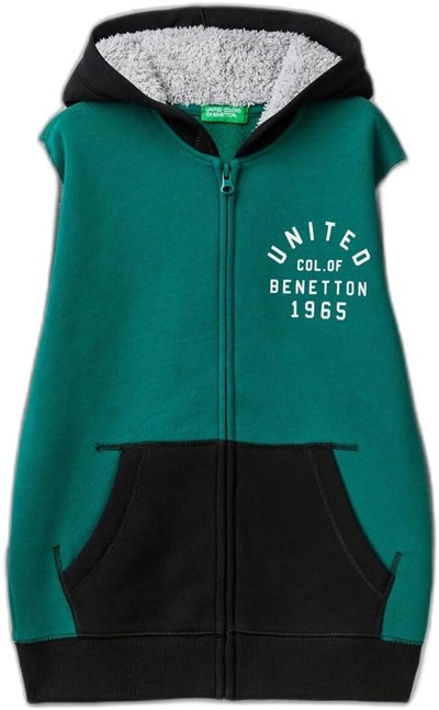 United Colors of Benetton Önü Logo Baskılı Cep Detaylı Fermuarlı Kapüşonlu Sweatshirt Kapüşonlu Sweatshirt Erkek çocuk