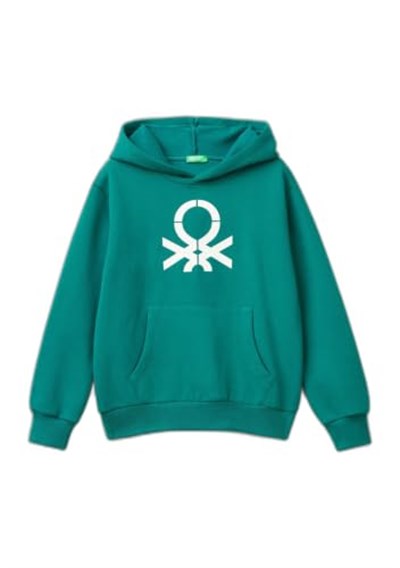 United Colors of Benetton Önü Logo Baskılı Kanguru Cepli Kapüşonlu Sweatshirt Kapüşonlu Sweatshirt Erkek çocuk