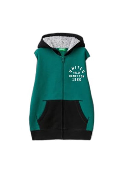 United Colors of Benetton Önü Logo Baskılı Cep Detaylı Fermuarlı Kapüşonlu Sweatshirt Kapüşonlu Sweatshirt Erkek çocuk