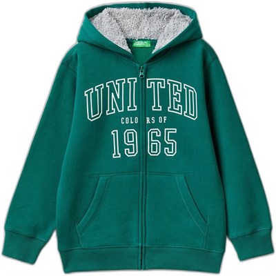 United Colors of Benetton Önü Logo Baskılı Cep Detaylı Fermuarlı Kapüşonlu Sweatshirt Kapüşonlu Sweatshirt Erkek çocuk