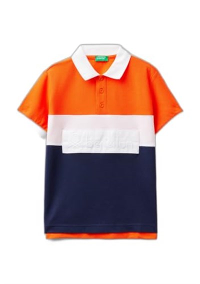 United Colors of Benetton Önü Logo İşlemeli Renk Bloklu Polo Tişört Polo T-Shirt Erkek çocuk