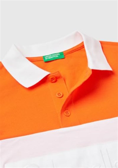 United Colors of Benetton Önü Logo İşlemeli Renk Bloklu Polo Tişört Polo T-Shirt Erkek çocuk
