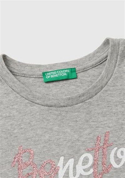 United Colors of Benetton Önü Parıltılı Logo Baskılı Regular Fit Uzun Kollu T-Shirt T-Shirt Kız çocuk