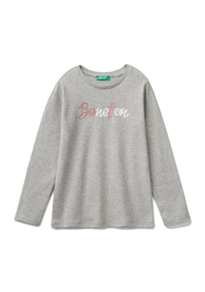 United Colors of Benetton Önü Parıltılı Logo Baskılı Regular Fit Uzun Kollu T-Shirt T-Shirt Kız çocuk