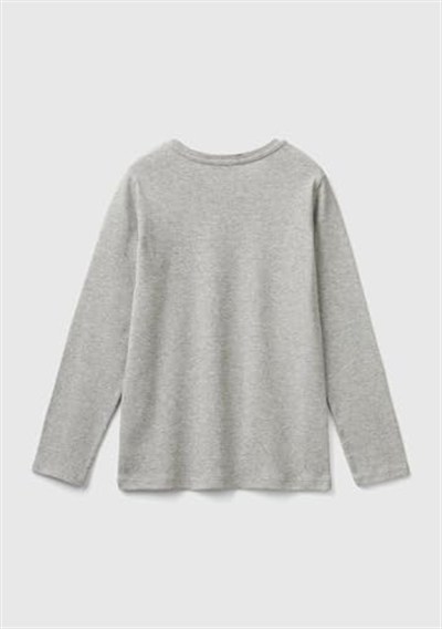 United Colors of Benetton Önü Parıltılı Logo Baskılı Regular Fit Uzun Kollu T-Shirt T-Shirt Kız çocuk