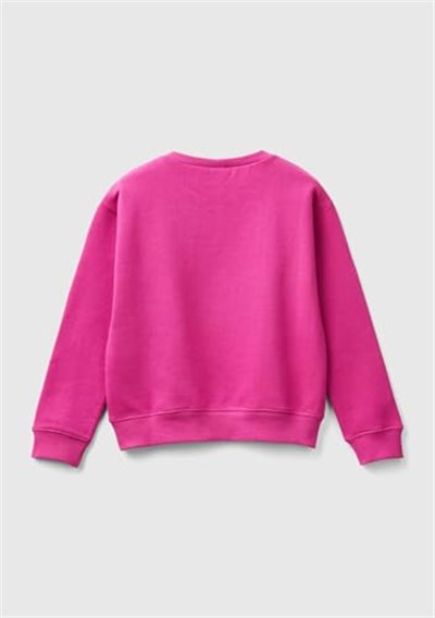 United Colors of Benetton Önü Parıltılı Logo Baskılı Bisiklet Yaka Sweatshirt Sweatshirt Kız çocuk