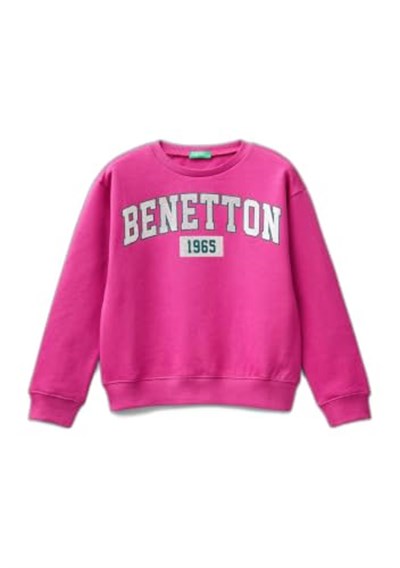 United Colors of Benetton Önü Parıltılı Logo Baskılı Bisiklet Yaka Sweatshirt Sweatshirt Kız çocuk