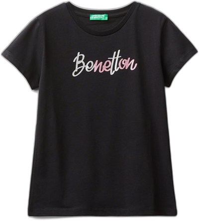United Colors of Benetton Önü Parlak Logo Baskılı Bisiklet Yaka Kısa Kollu T-Shirt T-Shirt Kız çocuk