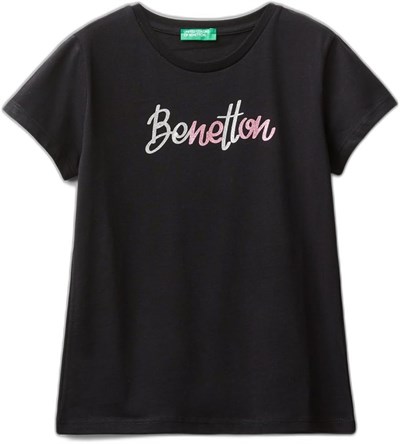 United Colors of Benetton Önü Parlak Logo Baskılı Bisiklet Yaka Kısa Kollu T-Shirt T-Shirt Kız çocuk